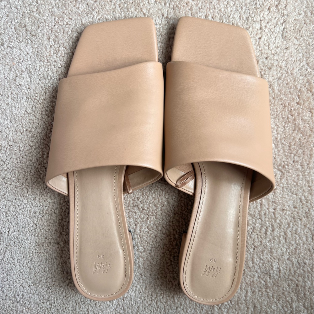 H&M Beige Wide Band Slide Mules